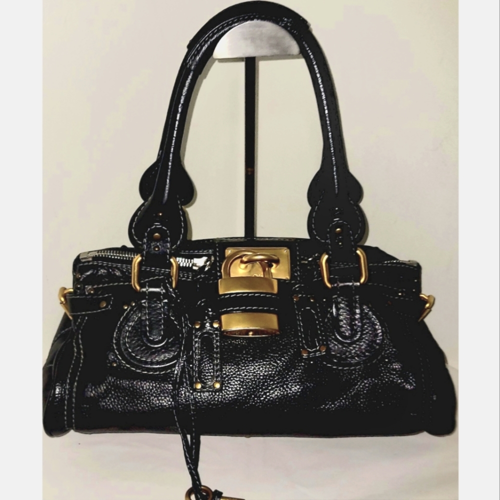 Chloe Paddington Black Leather Locking Satchel Bag Gem